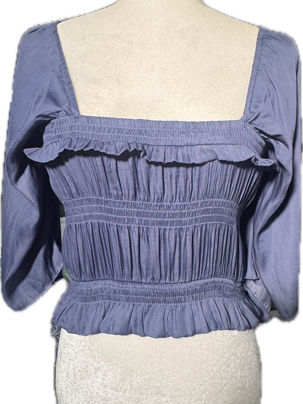Smocked Square-Neck Women's Top in Dusty Blue